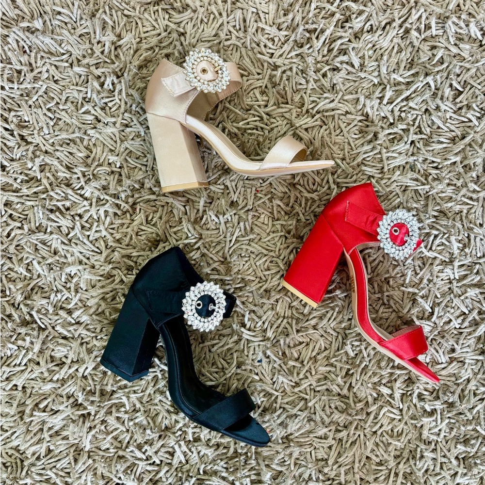 Heel Block available in Red, Black and champagne.
